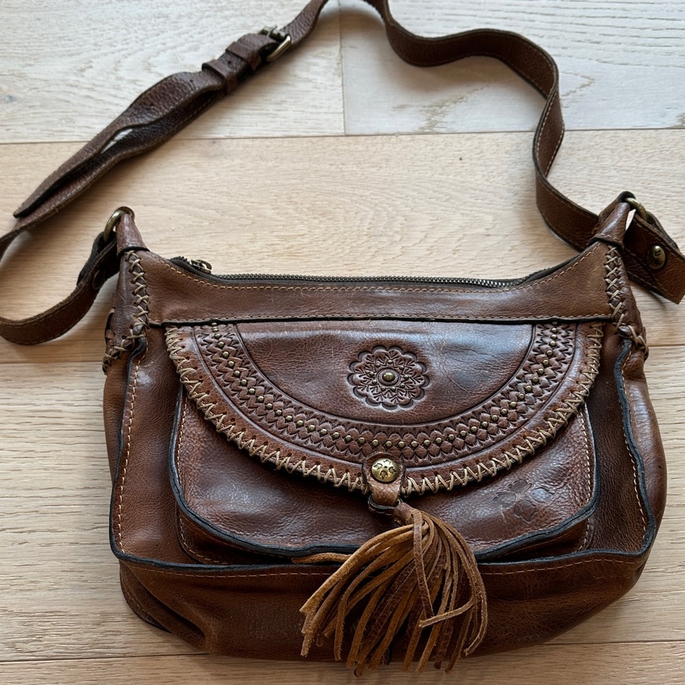 Patricia Nash Camila Brown Leather Crossbody Bag with Original Dust Bag
